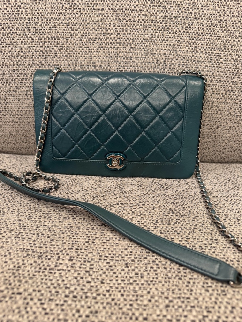 Chanel Green Leather Chain Crossbody Bag